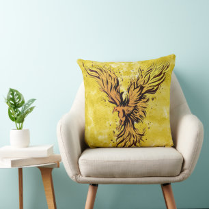 Flying Gold Phoenix Bird Graphic Cushion