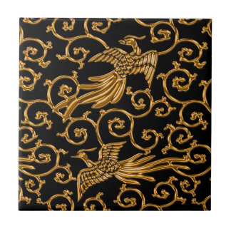 Flying golden birds arabesque tile