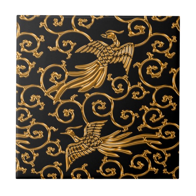 Flying golden birds arabesque tile (Front)
