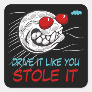 Flying Golf Ball with Sunglasses Black Square Sticker