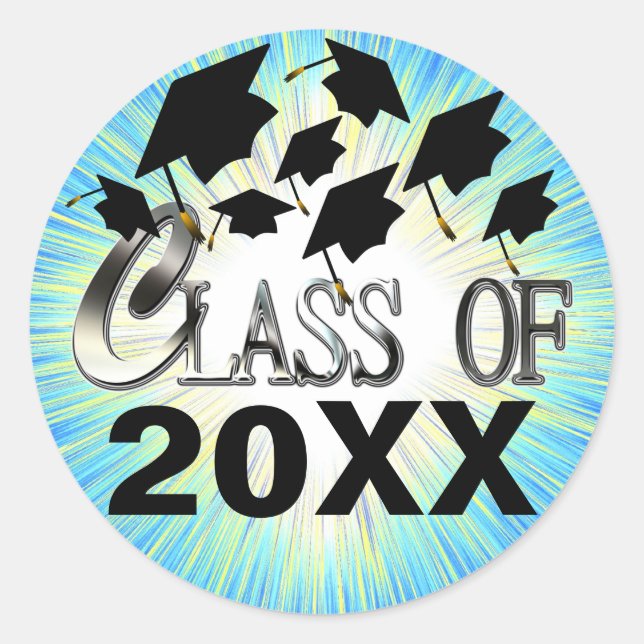 Flying Graduation Caps Class Of 20XX Stickers (Front)