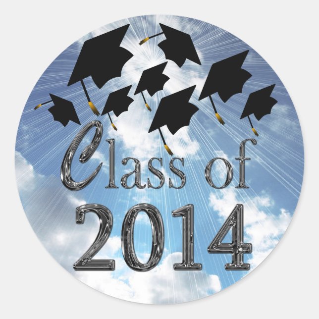 Flying Graduation Hats Class Of 2014 Stickers (Front)