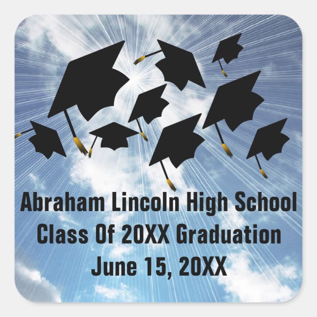 Flying Graduation Hats Class Of 20XX Stickers (Front)