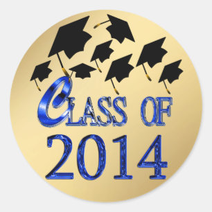 Flying Graduation Hats Gold Class Of 2014 Stickers