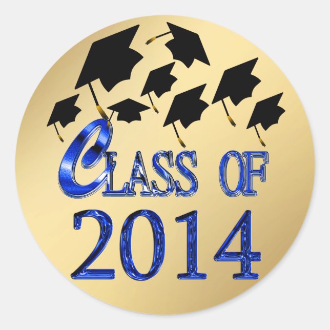 Flying Graduation Hats Gold Class Of 2014 Stickers (Front)