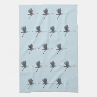 Flying Great Blue Heron Pattern Tea Towel