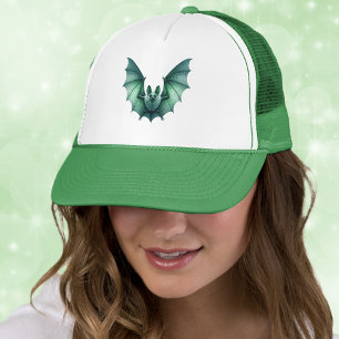Flying Green Bat Furry Body Wings Spread Trucker Hat