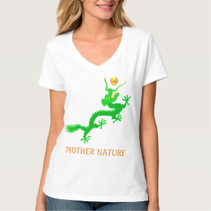Flying green dragon with golden ball & calligraphy T-Shirt