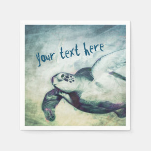 Flying Green Sea Turtle   Custom Paper Napkin