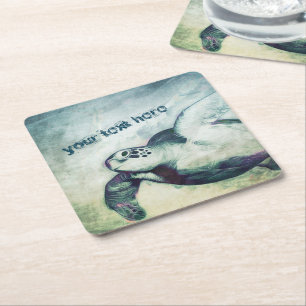 Flying Green Sea Turtle Paper Coasters
