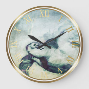 Flying Green Sea Turtle Wall Clocks