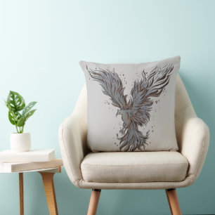 Flying Grey Phoenix Bird Graphic Cushion