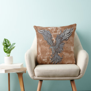 Flying Grey Phoenix Bird Graphic Cushion