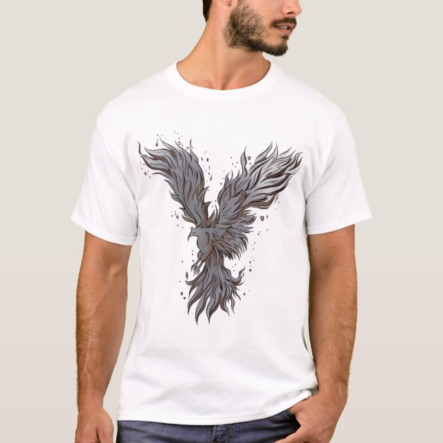 Flying Grey Phoenix Bird Graphic T-Shirt - classic (Front)