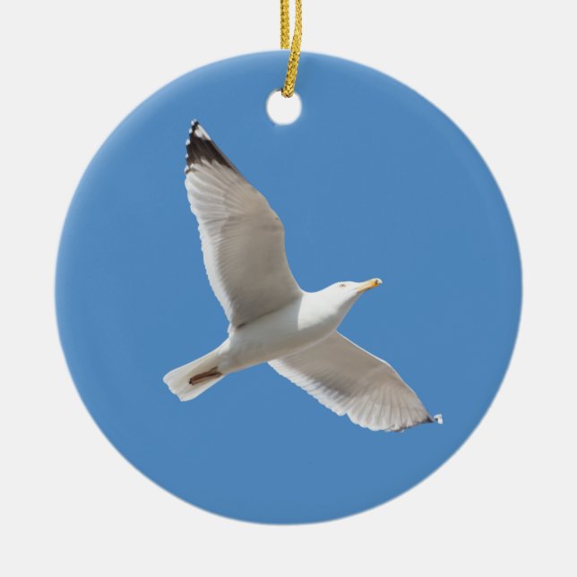Flying gull ceramic tree decoration (Front)