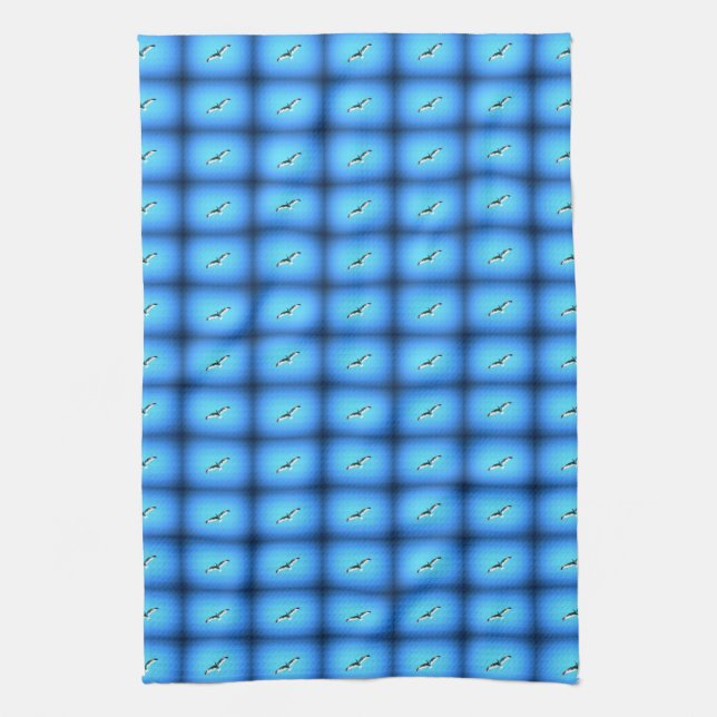 flying gulls on blue towel (Vertical)