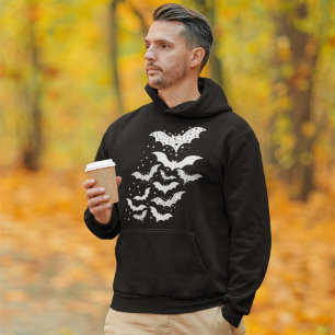 Flying Halloween Galaxy White Bats and Stars Hoodie