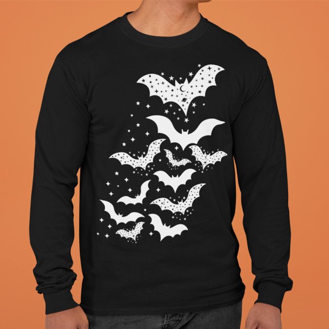 Flying Halloween Galaxy White Bats and Stars T-Shirt (Creator Uploaded)