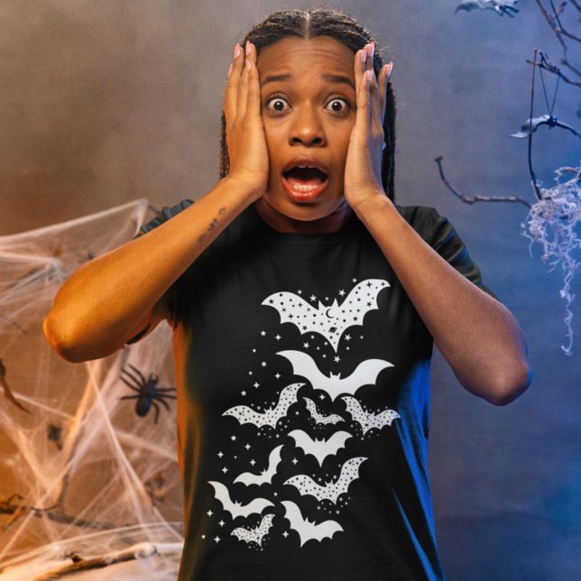 Flying Halloween Galaxy White Bats and Stars Tri-Blend Shirt (Creator Uploaded)