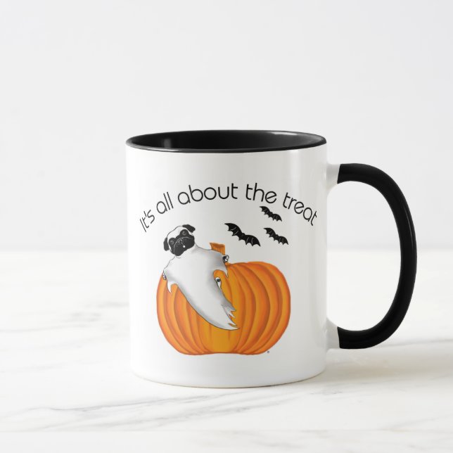 Flying Halloween Pug Ghost Funny Saying Pumpkin Mug (Right)