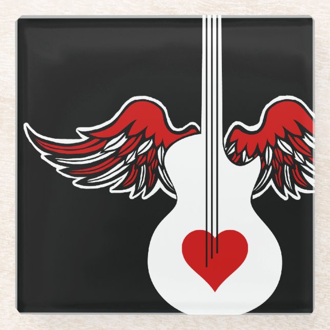 Flying Heart Guitar Glass Coaster (Front)