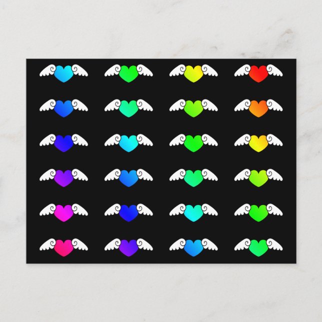 Flying Hearts Colorful Rainbow Colors Love Hearts Postcard (Front)