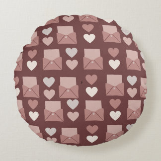 flying hearts, love envelopes and mobile phones round cushion