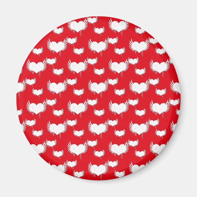 Flying Hearts Red and White Valentine's Pattern Magnet (Front)