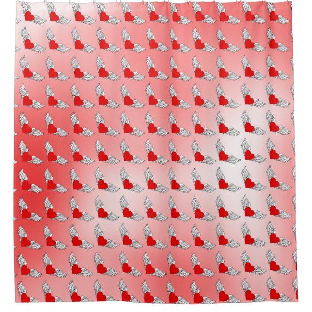 Flying Hearts Tilt Shower Curtain (Front)