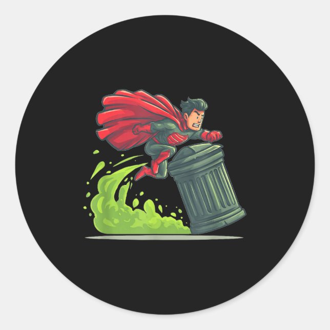 Flying Hero With Trash Can Costume For Take Out Th Classic Round Sticker (Front)