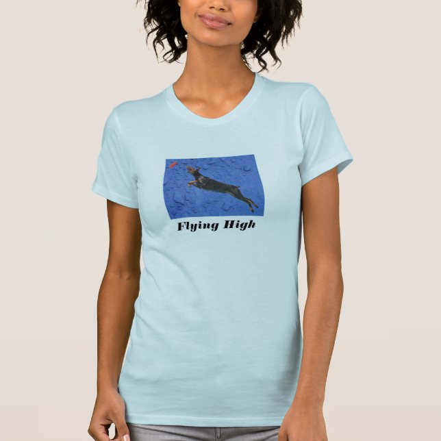 Flying High Dock Diving Doberman T-Shirt (Front)