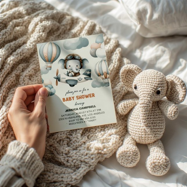 Flying High Elephant Baby Shower Invitation (Creator Uploaded)