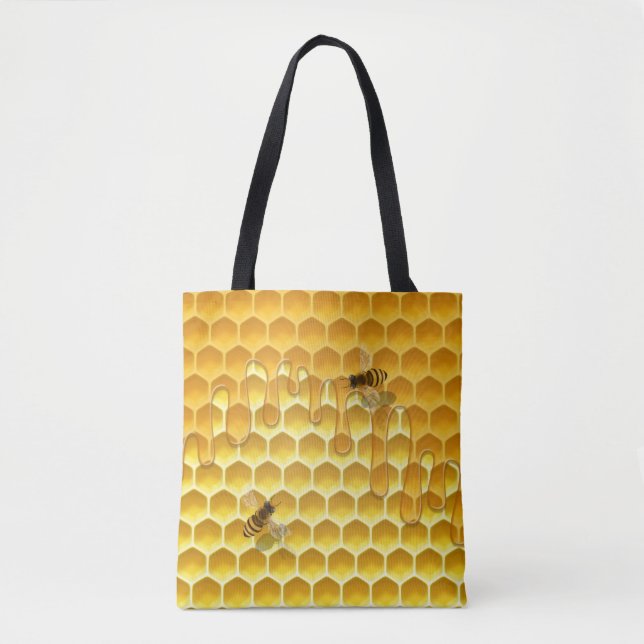 Flying Honeybees on Golden Honeycomb Customisable Tote Bag (Front)