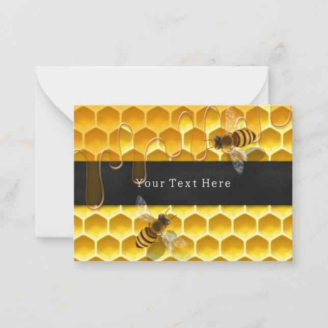 Flying Honeybees over Yellow Honeycomb Custom Card (Front)