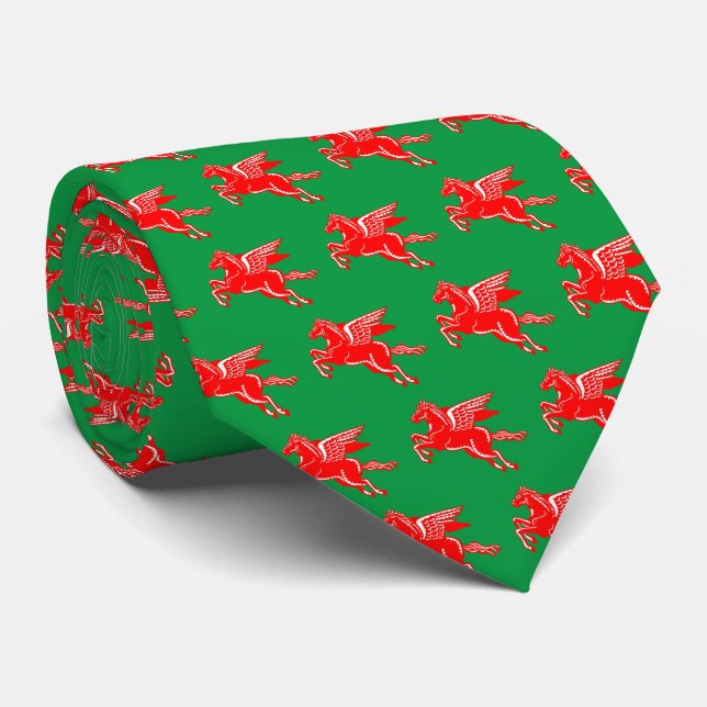 Flying Horse - Red and White on Kelly Green Tie (Rolled)
