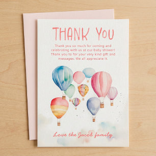 Flying hot air balloons baby shower thank you card