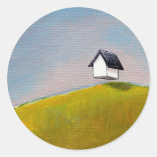 Flying house off to see the world fun unique art classic round sticker