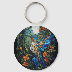 Flying Humming Bird Colourful Stained Glass Key Ring