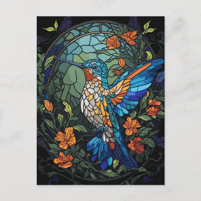 Flying Humming Bird Colourful Stained Glass Postcard (Front)
