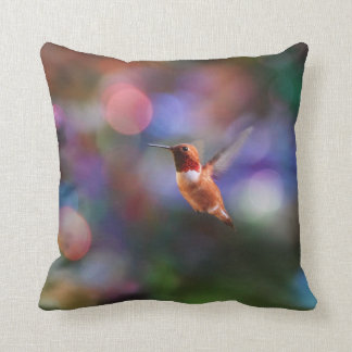 Flying Hummingbird and Colourful Background Cushion