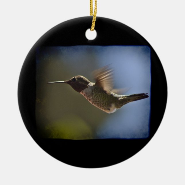 Flying Hummingbird Ceramic Tree Decoration (Front)