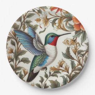 Flying Hummingbird William Morris Inspired Paper Plate