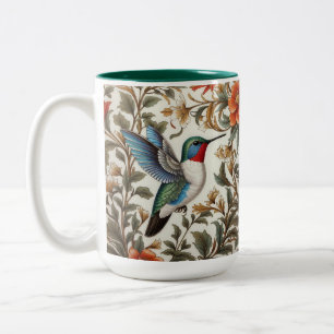 Flying Hummingbird William Morris Inspired Two-Tone Coffee Mug