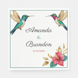 Flying Hummingbirds Red Tropical Flower Wedding Napkin
