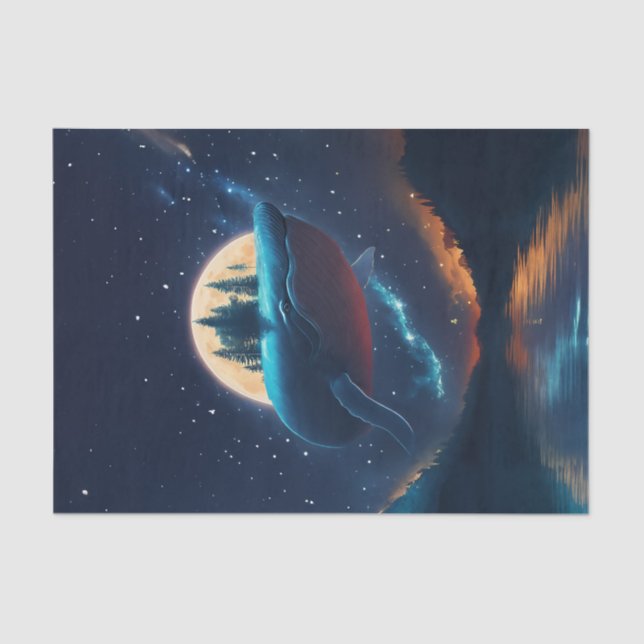 Flying Humpback Whale Moonlight Sea Starry Forests Tissue Paper (Front)