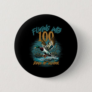 Flying Into 100 Days Of School Duck Hunting 100th 6 Cm Round Badge