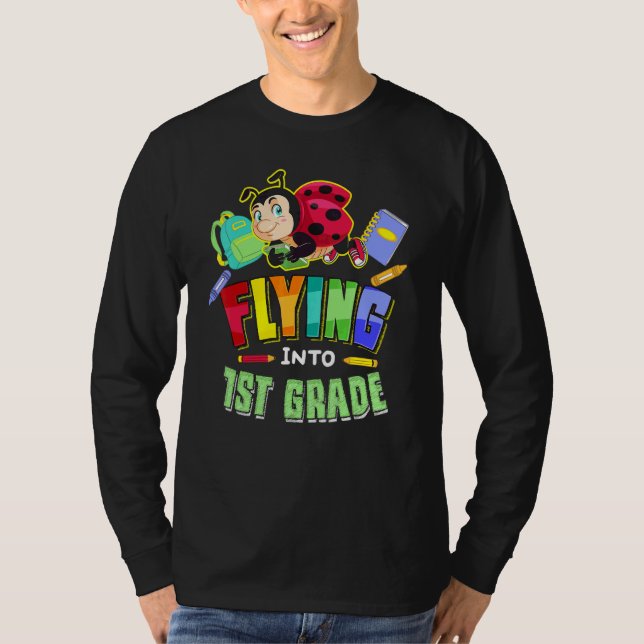 Flying Into 1st Grade Ladybug Back To School First T-Shirt (Front)