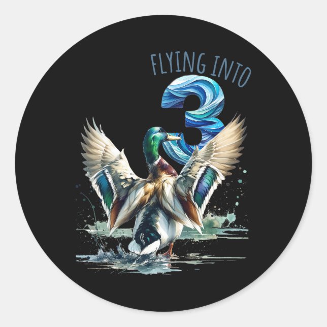 Flying Into 3 Duck Hunting 3rd Birthday Party 3 Ye Classic Round Sticker (Front)