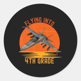 Flying Into 4th Grade Boys Back To School Jet Grap Classic Round Sticker