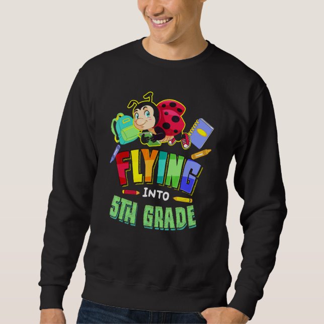 Flying Into 5th Grade Ladybug Back To School First Sweatshirt (Front)